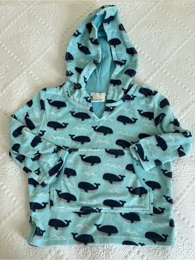 Pottery Barn Kids Light Aqua Whale Hooded Pullover